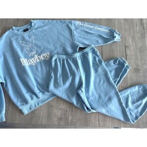 Playboy Graphic PacSun Blue Crewneck Sweatshirt Jogger Set Tracksuit Women S / M